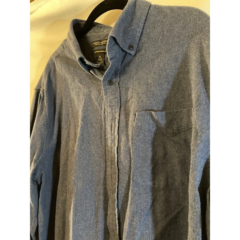 Men's Organic Cotton Sz XL Button Up Shirt Cabincore Hearher Blue Nature Hiking
